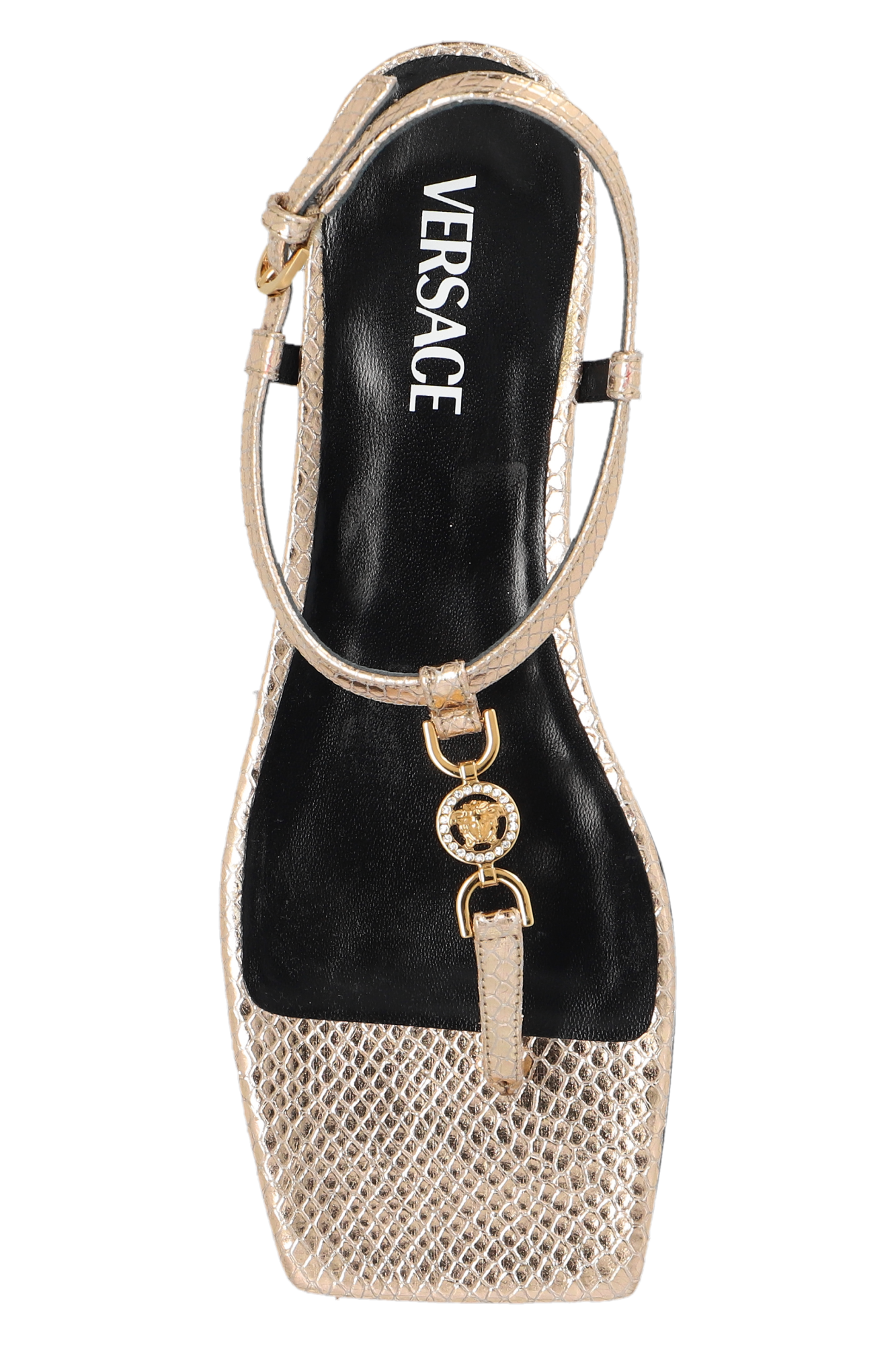 【関税＆送料込み】Versace 'Lycia' Sandals Versace Black Lycia Satin Cage Heeled Sandals Versace